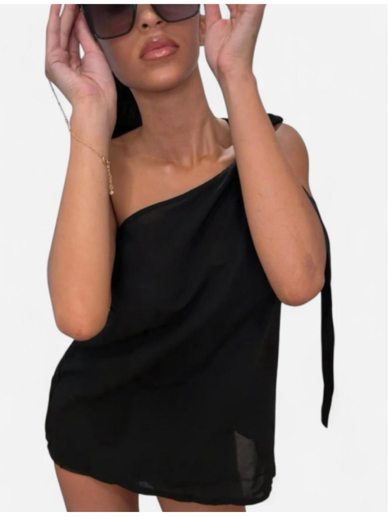 Unbranded Tops - One-Shoulder Tie-Strap Tank Top Black